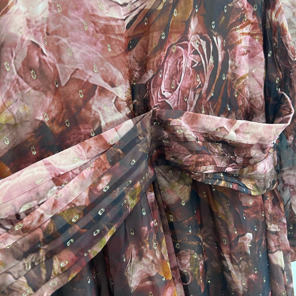 SOFT SURROUNDINGS NWT Rina Lurex Swiss Dot Silk Floral Maxi Dress Size 16 $250 - Picture 4 of 9